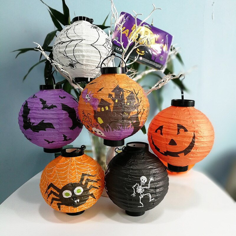 Halloween Decorations Paper Lanterns with LED Light for Halloween Party Supplies Halloween Party Favor