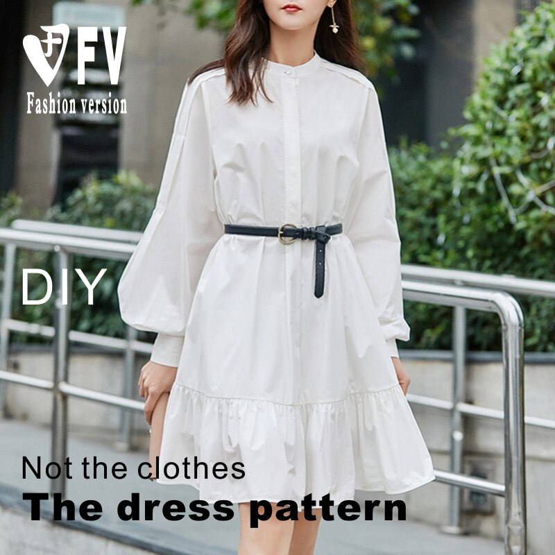 Clothing pattern women's small stand-up collar puff sleeve dress cutting drawings BLQ-550