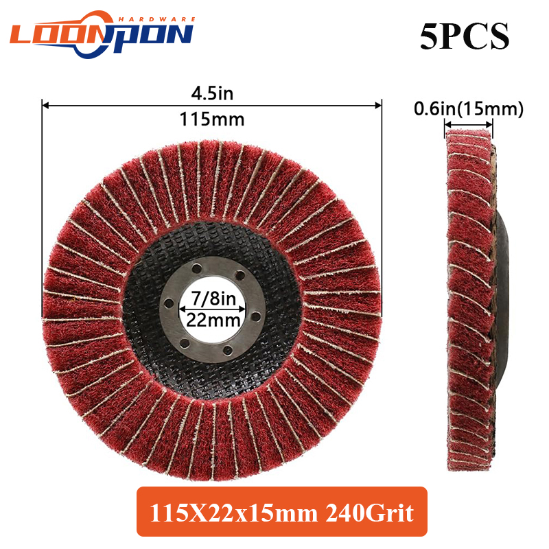 Loonpon 4.5 "115mm Nylon Fiber Flap Polijstschijf Schuursponsje Schurende Buffing Slijpschijf voor Haakse Slijper Metalen oppervlak: Black
