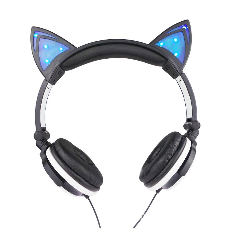 Gaming Headset - Wired - Glowing Cat Ears - Foldable - Portable - for Kids: Red