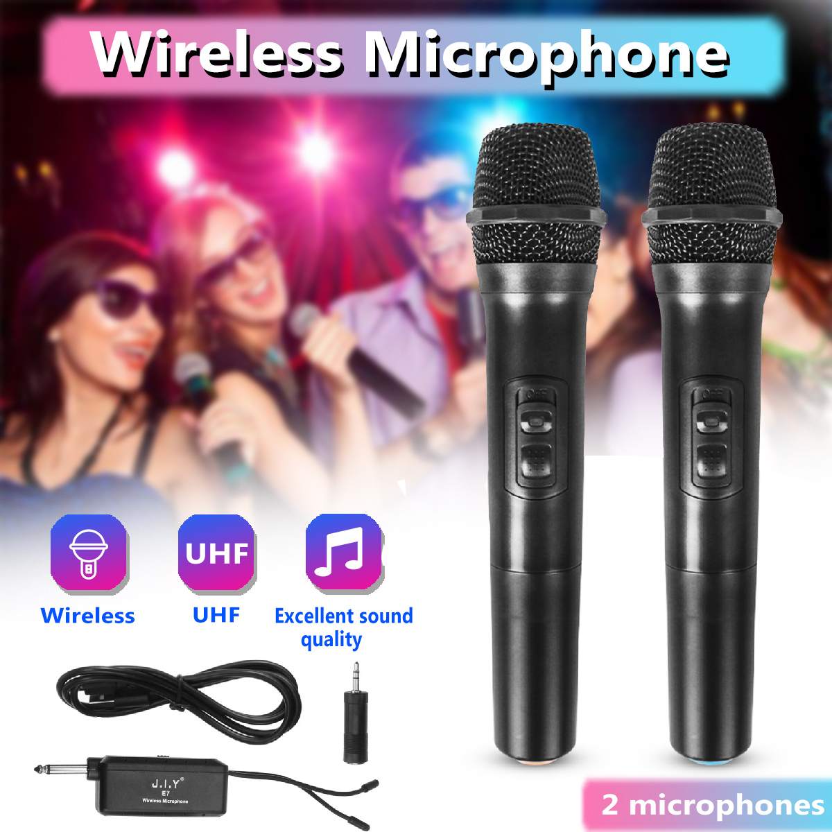 2 PCS UHF Handheld Wireless Microphone System with Receiver Karaoke Meeting Party Microphone Speaker