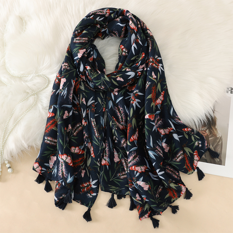 Paisley Abstract Floral Tassel Viscose Shawl Scarf Lady Wrap Thin Pashmina Stole Muslim Hijab 180*90Cm: Brown