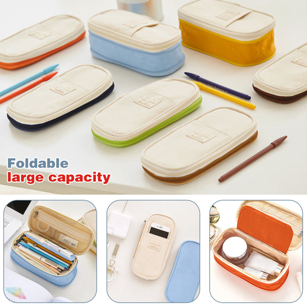 Jodimitty Grote Capaciteit Potlood Tas Make-Up Pouch Duurzaam Studenten Briefpapier Tas Met Dubbele Rits Oxford Stof Opbergzakken