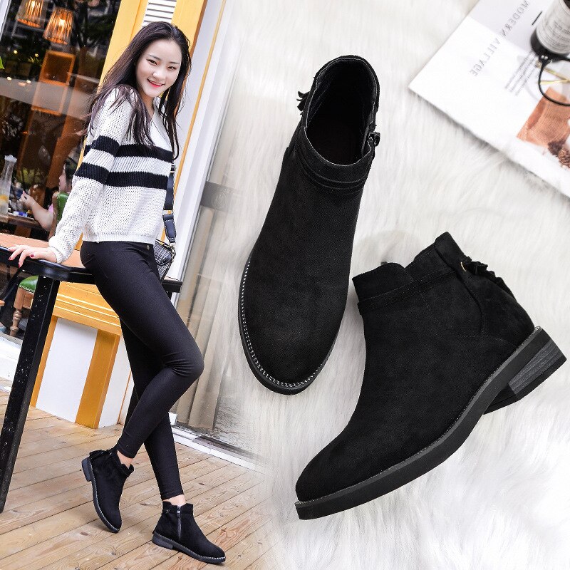 Klassiske vinterstøvler semsket ankel snøstøvler varme kvinnelige kvinner sko plysj innersåle snø botas  jm69