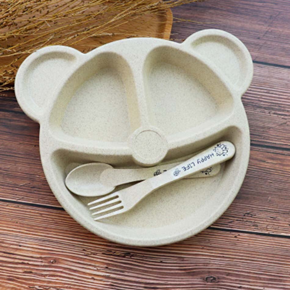 Bol cuillère fourchette ours mignon enfants manger | Ensemble aliments pour bébés, bol vaisselle de table, assiette de table Anti-chaleur formation: Beige