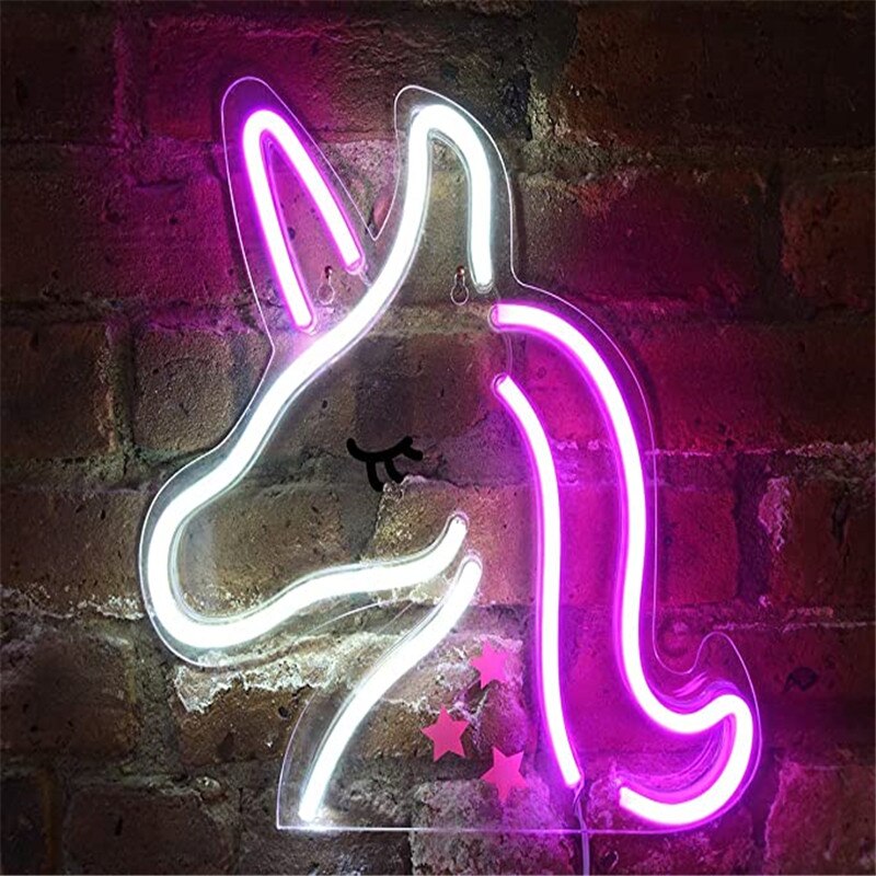 Unicorn Shaped LED Neon Wall Signs for Christmas Party Children's Room Decor Neon Lights Bar Art Wall Decorations Neon Yellow