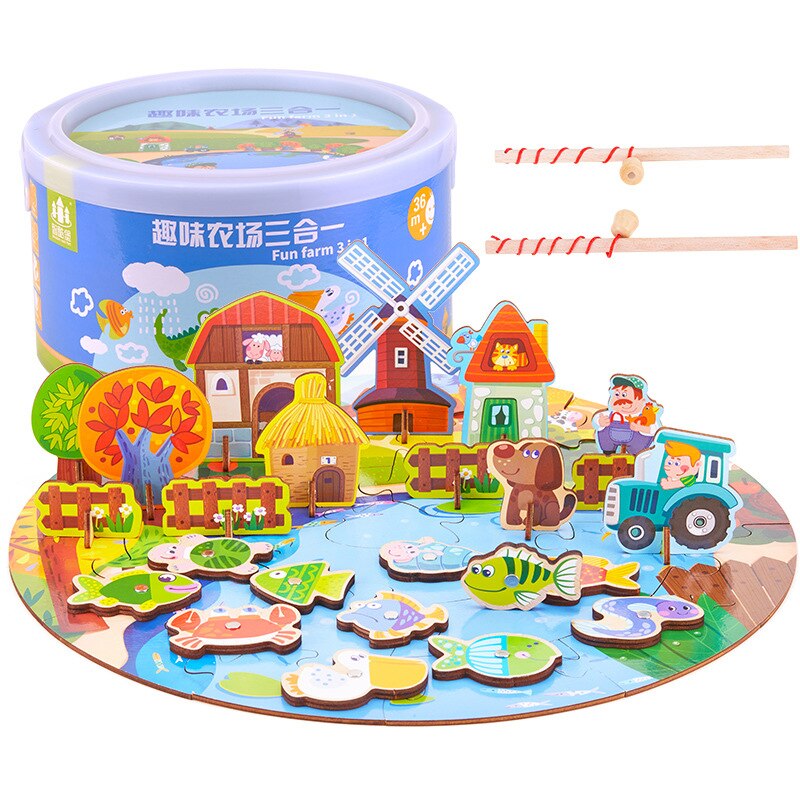 Baby Speelgoed 3D Puzzel Vissen Speelgoed Voor Kinderen Multifunctionele Boerderij Seas Scènes Speelgoed Magnetische Vissen Spelletjes Kids Educatief Speelgoed