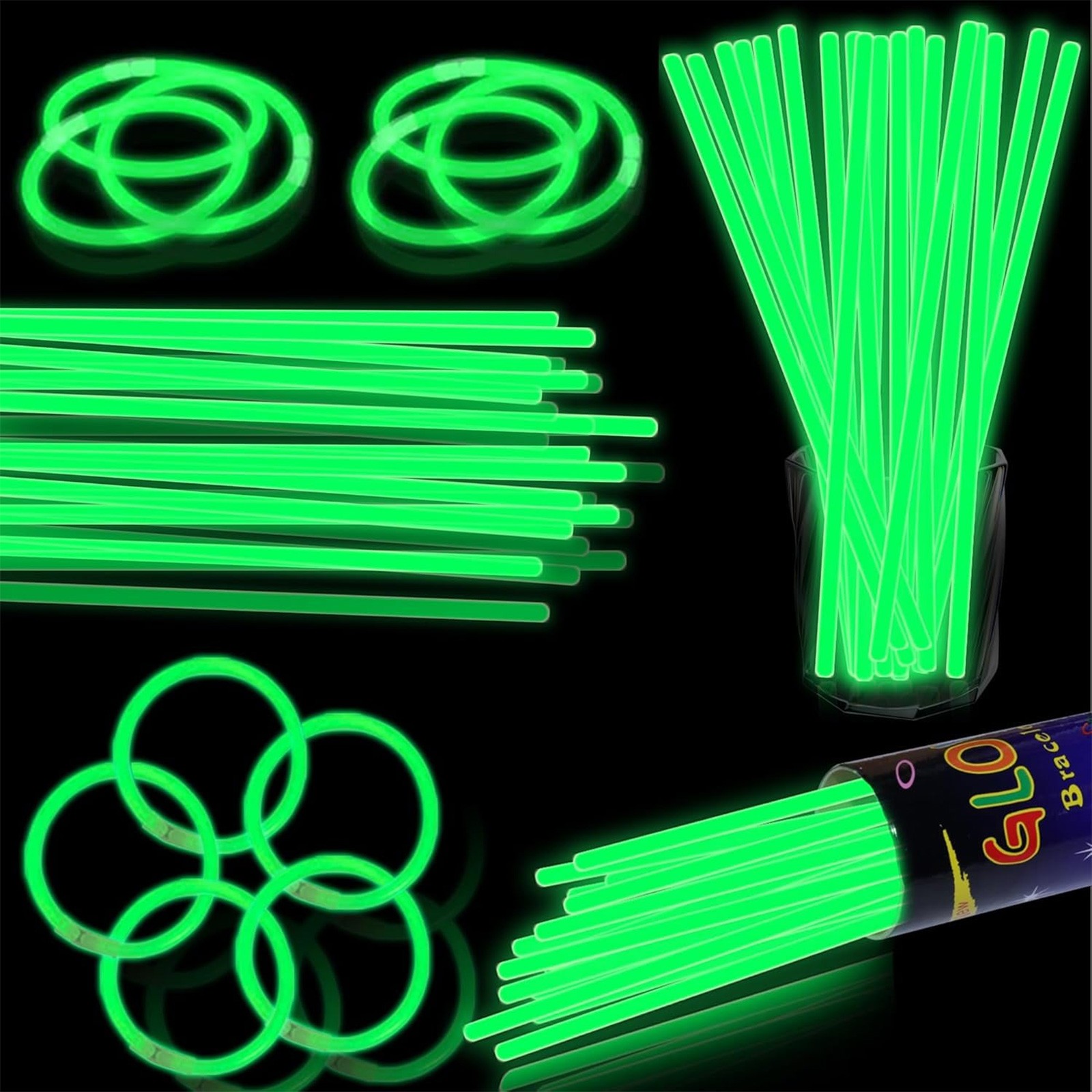 100 Uds. Palillos luminosos coloridos fluorescentes brillantes oscuros DIY pulsera collar barra luminosa decoración del banquete de boda de cumpleaños: green