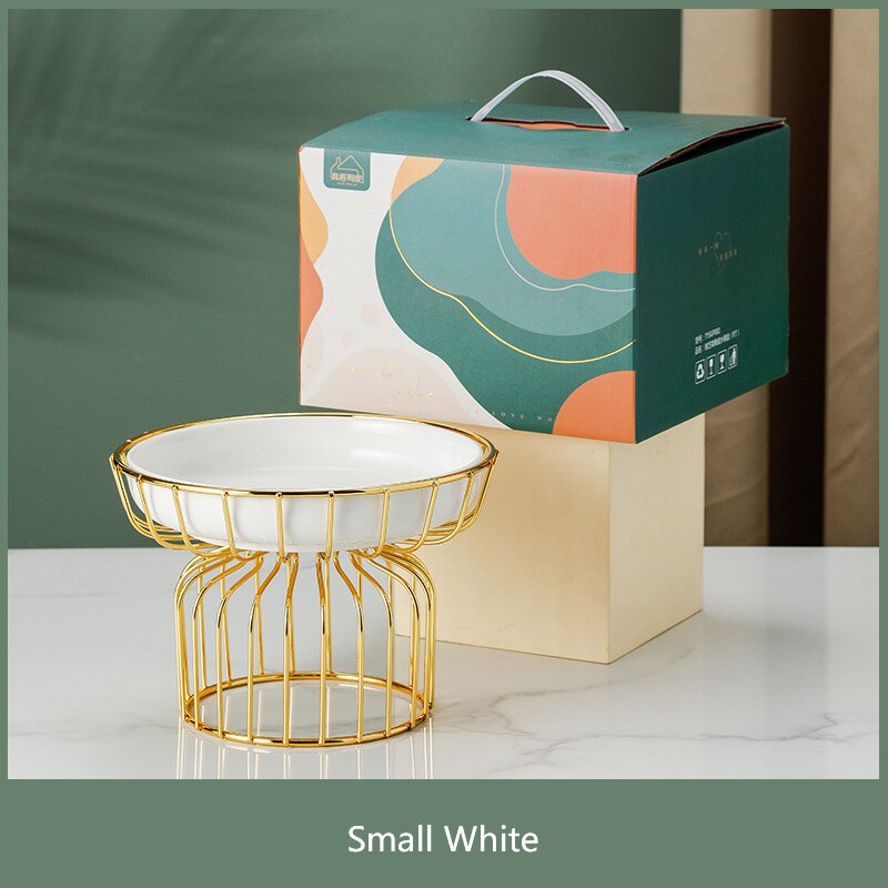 Houseware Fruit Plate Wrought Iron Frame Ceramic Dessert Plate Candy Plate Tall Fruit Plate Box Set With Souvenirs: White B