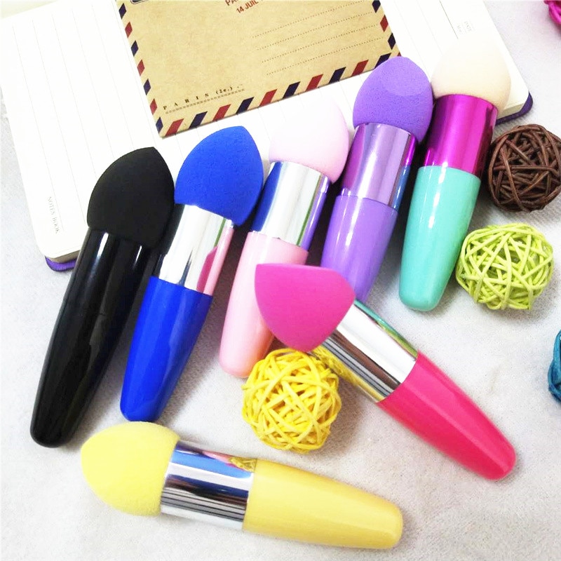 Portable Candy Color Handed Beauty Sponges Foundation Sponge Handle Makeup Puff Cosmetic Sponge Face Make Up Powder Puff Tool