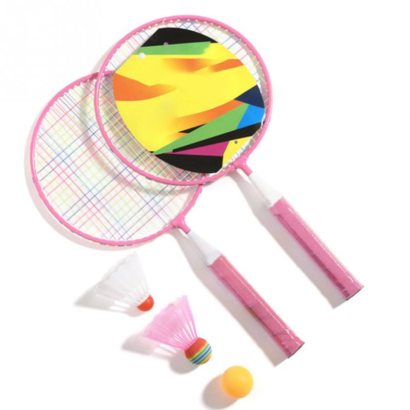 Portatile Divertente Palle Scuola Materna Gioco di sport con Racchette anti scontrino Maniglia Esterna Coperta Parco Giochi per Bambini di badminton impostato Regalo: Colore rosa