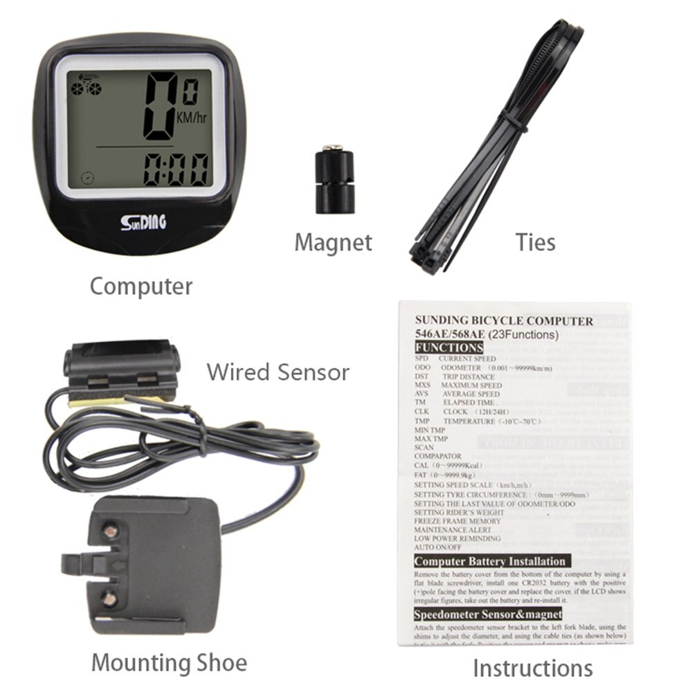 SUNDING Bike Computer Speedometer Wired Waterproof Bicycle Odometer Cycle Computer Multi-Function LCD Back-Light Display