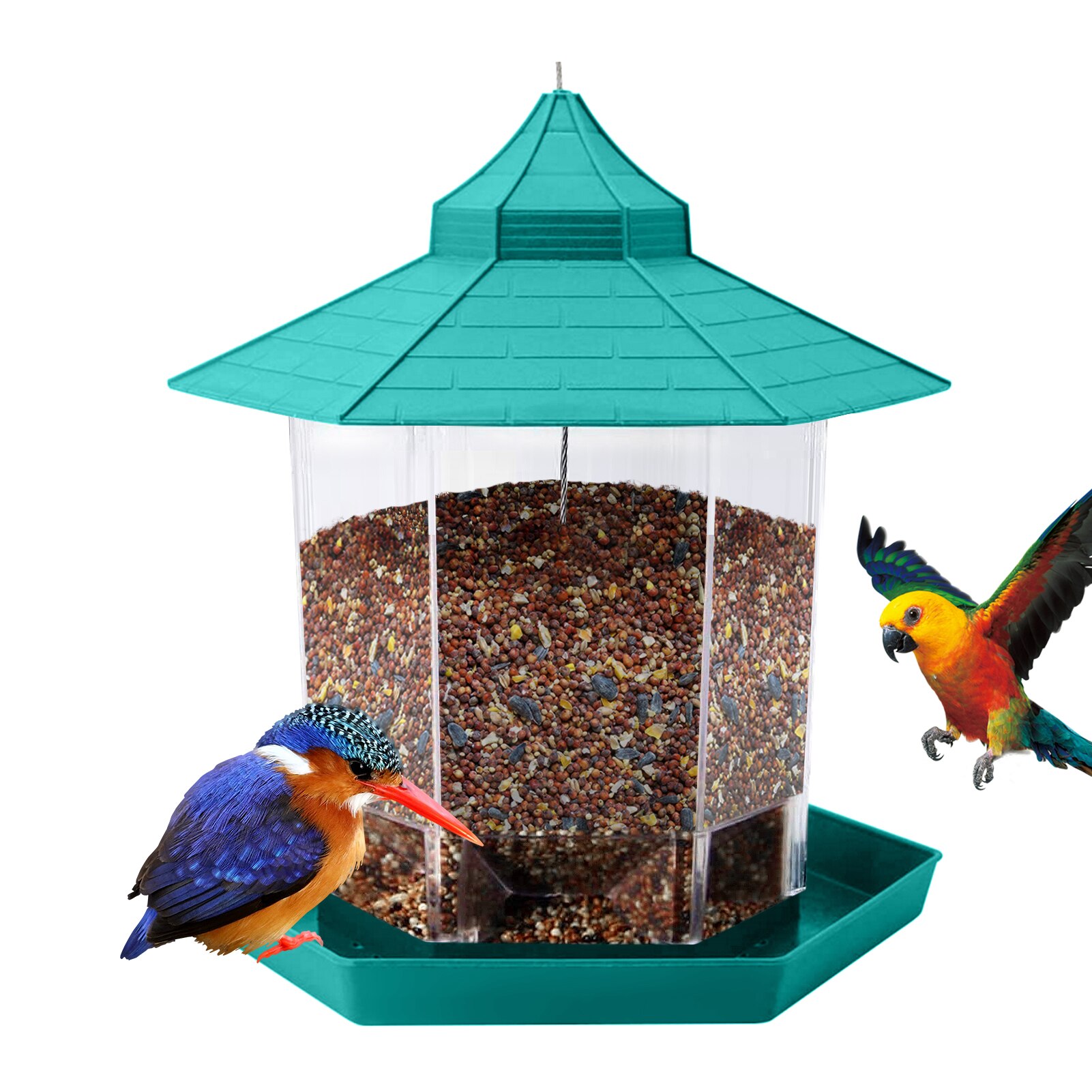 Hanging Bird Feeder Gazebo Wild Bird Feeders Hexagon Shaped with Roof for Garden Yard Outside Decoration