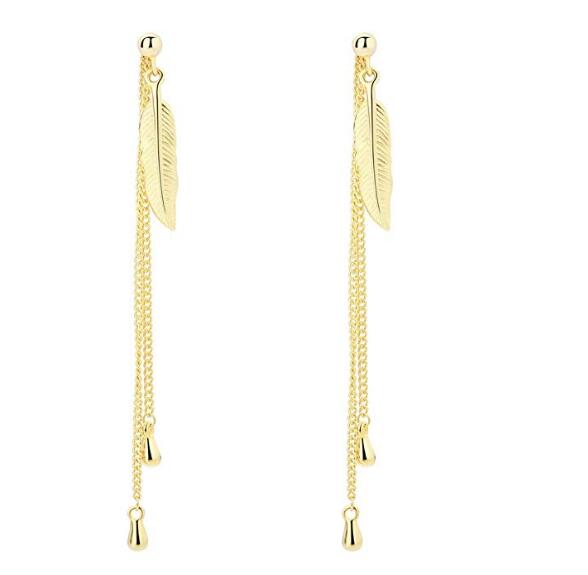 SA SILVERAGE Echt 925 Sterling Silber Ohrringe Zirkon Für Frauen Gold Feine Schmuck Lange Feder Quaste: Gold Farbe