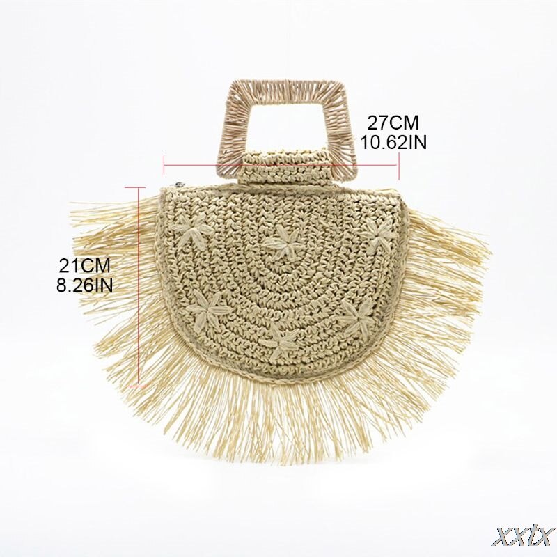 27x21cm senhoras moda feminina borla palha bolsa senhora casual tote portátil viagem sacos de compras bolsa