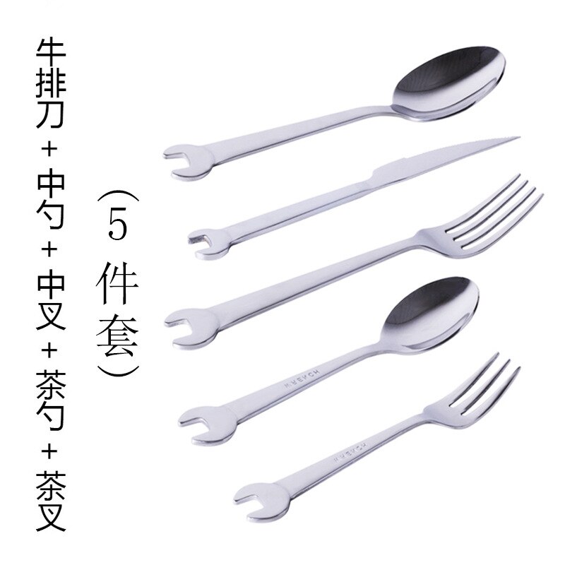 Stainless Steel Wrench Shape Dinnerware Set Cutlery knife Utensils Kitchen Accessories Dinner Forks Spoons Camping: A3 5pcs