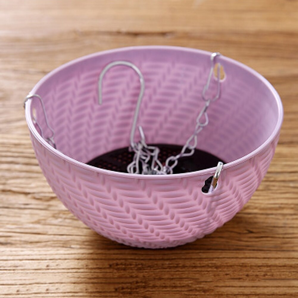 Hanging Baskets Rattan Woven Round Plastic Flower Pot Plant With Chain Houseplants Sky Planter Garden Balcony Decor: Purple