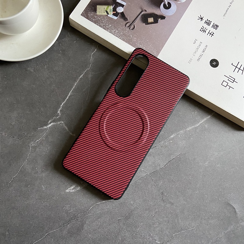 Funda magnética para Sony Xperia 1 10 5 Pro Ace VI V IV III, funda de fibra de carbono suave de TPU para Magsafe Charge, Fundas antigolpes: Tela de algodón / Castaño