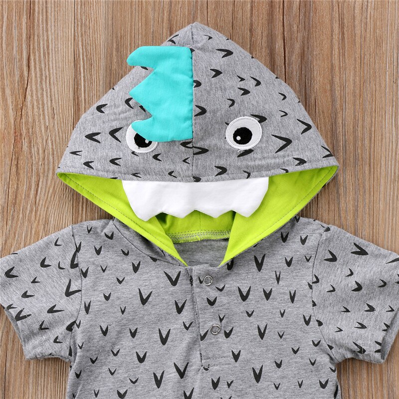 Mignon infantile bébé vêtements bébé garçon filles dessin animé monstre barboteuse combinaison à manches courtes à capuche été tenue vêtements