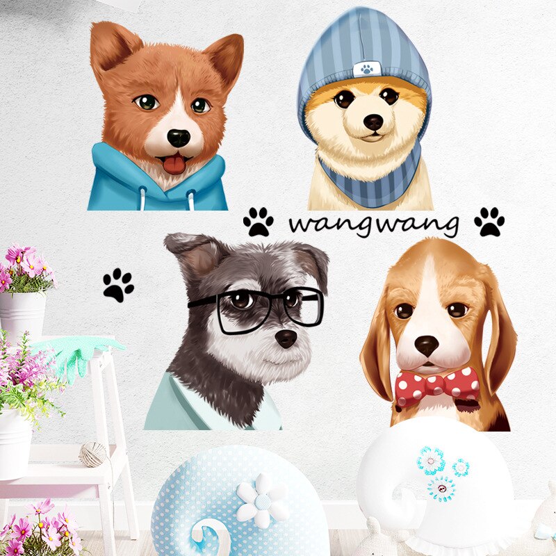 Cartoon Puppy Dog Wall Stickers for Bedroom Kids Girls room Nursery Stickers Eco-Friendly Removable Vinyl Wall Decals Home Decor