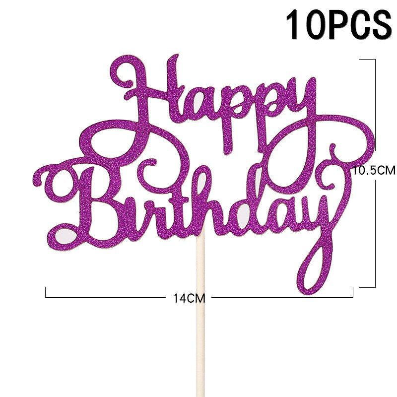 10/1 pièces joyeux anniversaire gâteau Topper Bling étincelle décoration signe joyeux anniversaire gâteau Topper fille anniversaire Dessert décor: 10pcs purple