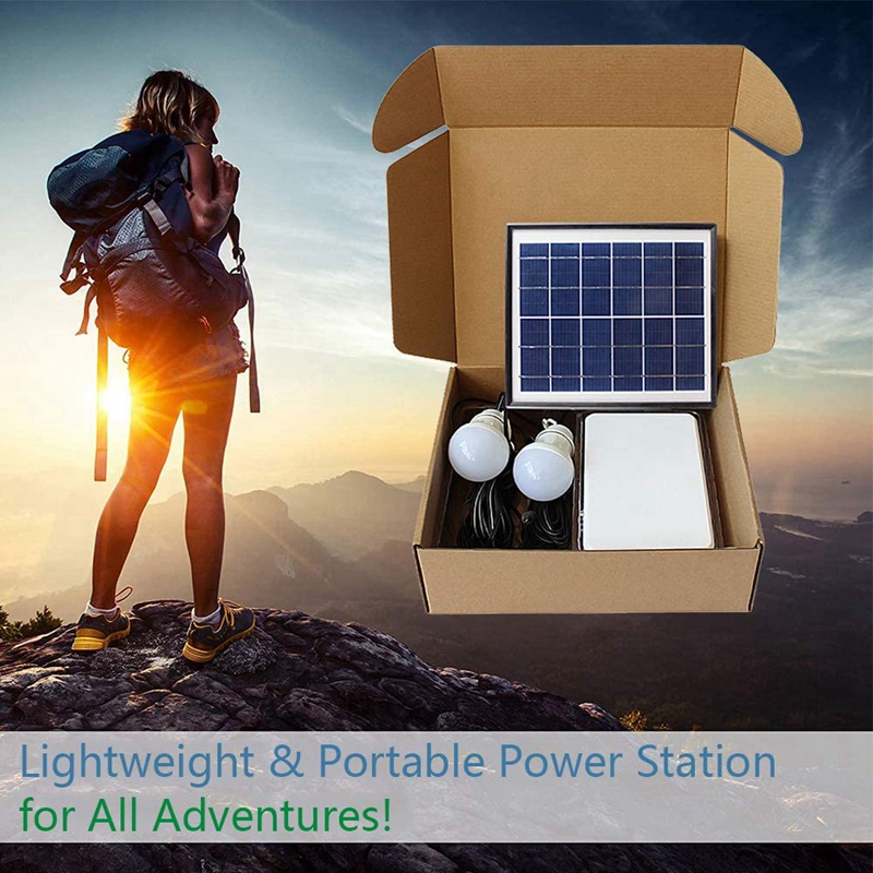 SHGO -Portable Power Solar Generator with Solar Panel Generator Kit with Camping Light Emergency Power Supply with Battery US