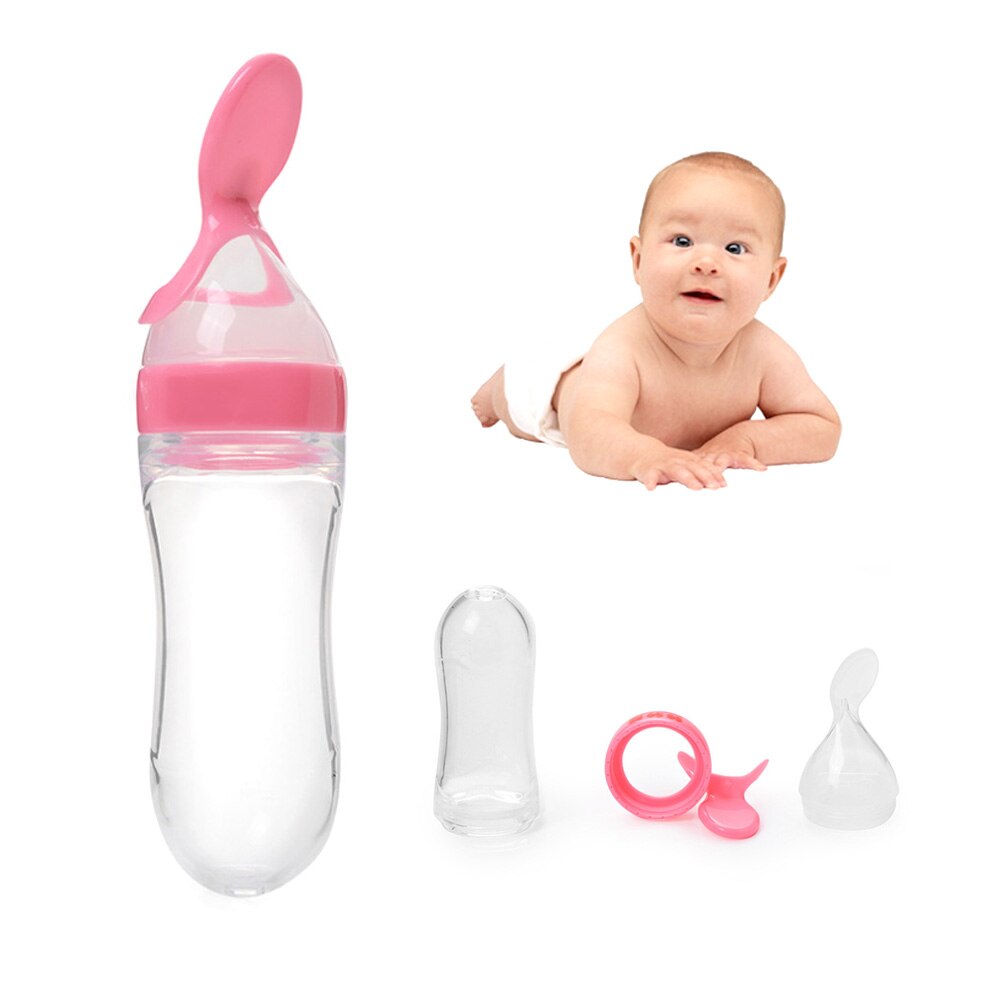 90ml babyfodringsflaske med ske kosttilskud ris kornflasker presseske mælkefoderflaske 1-3 års babypleje