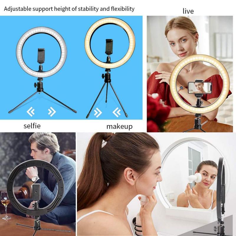 LED Ring Light USB Portable Durable Dimmable 3 Colors Lighting Mode Ring Light 2-in-1Multi-function Phone Holder Self-timer Lamp