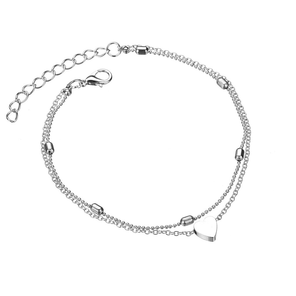 Bracelet de cheville coeur acier inoxydable breloque coeur amour bohème cheville Bracelet été pantoufles sandales chaussure plage Bracelet