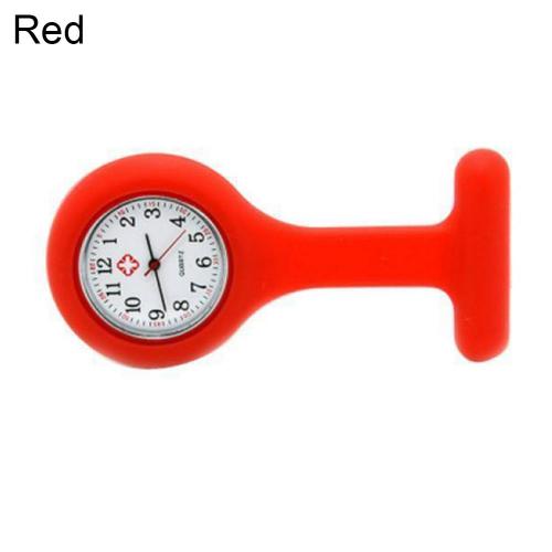 Solid Color Silicone Nurse Watch Brooch Fob Pocket Tunic Quartz Movement Watch Decor Accessory: Rood