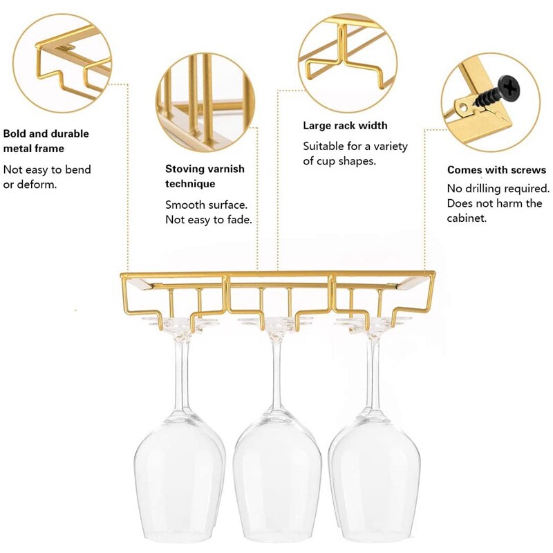 3 rækker vinglasstativ under skabspand holder jern vinglas arrangør briller opbevaringsbøjle til bar køkken