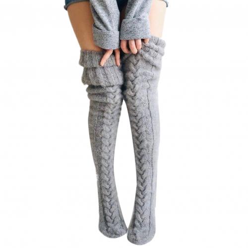 Women Solid Color Knitted Extra Long Socks Over Knee Thigh Stockings Leg Warmers: Grey