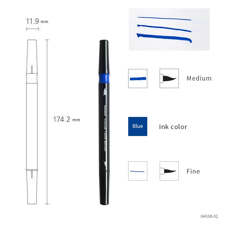 Monami Color Twin Brush Pen, Watercolor Art Home DIY Marker for Drawing Painting Doodle Calligraphy Liner School F554: 12 Blue