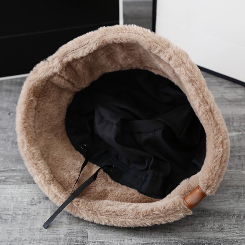 Korea kvinder efterår vinter vintage leopard plys bucket cap faux fur plys sød dejlig fisker hat varm kasket dame