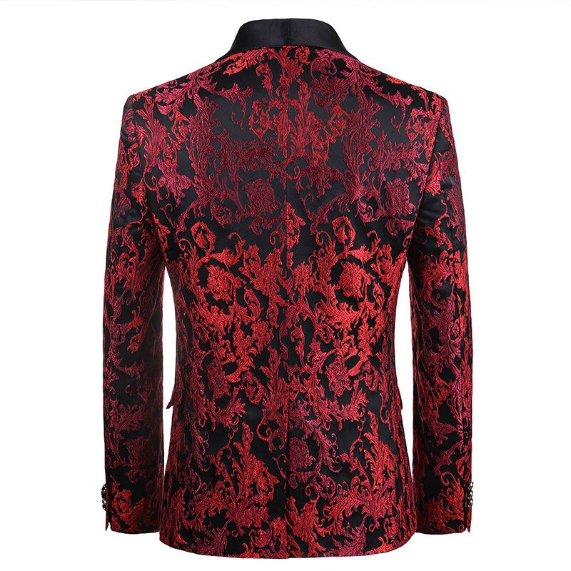 Blazer de luxe rouge Jacquard pour hommes, veste Blazer de scène à la Americana, costume de marié de mariage, Vintage