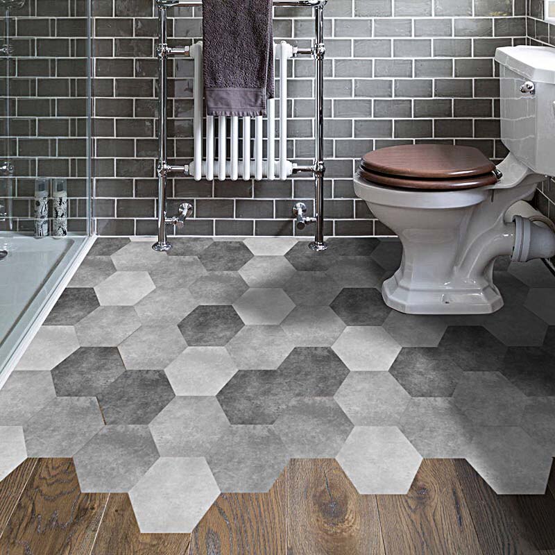 10pcs/set Imitation Marble Hexagonal Tile Stickers Bathroom Kitchen DIY Home Nonslip Floor Tiles Stickers