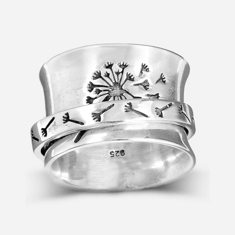 Retro Dandelion Fidget Spinner Rings for Women Anti Stress Anxiety Ring Rotatable Carved Spinning Ring Vintage Gothic Jewelry: 10 / ring 1