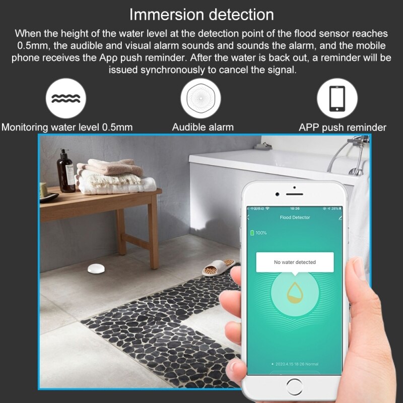 Smart wifi vandlækage lækage detektor alarm trådløs oversvømmelse lækage sensor