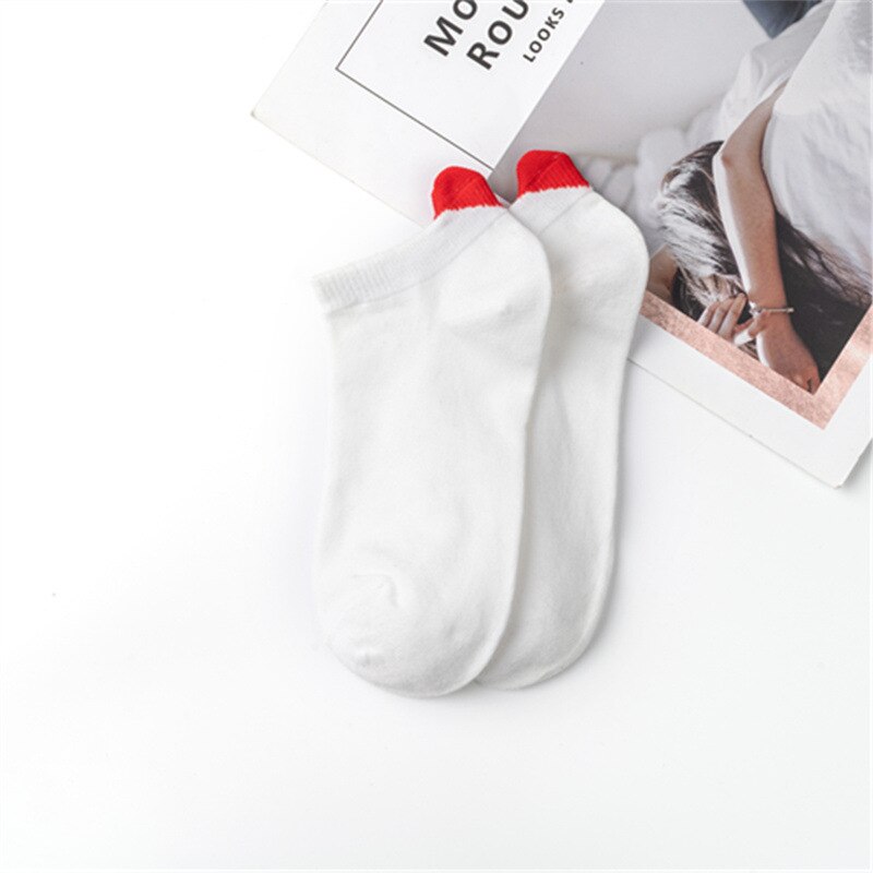 1Pairs Women Socks Harajuku Female Cotton Ankle Socks White Heart Socks Cute Girls Students Comfortable Heart Short Socks: Red