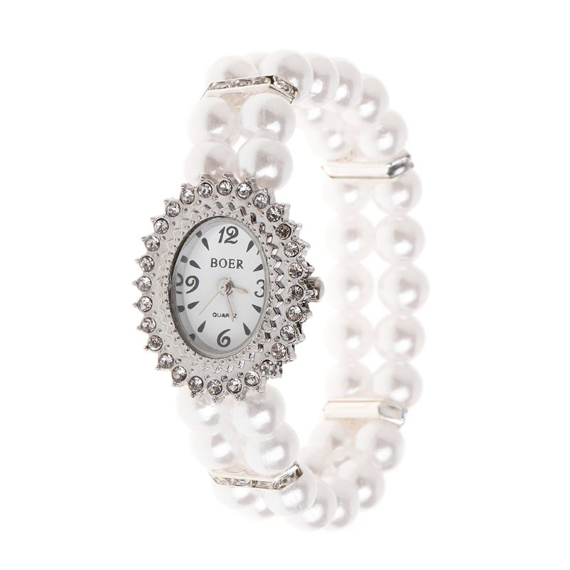 Dameshorloge, klok, casual polshorloges voor dames, horloges met parelarmband, horlogebandje, quartz polshorloge, horloges, sieraden: Koffie