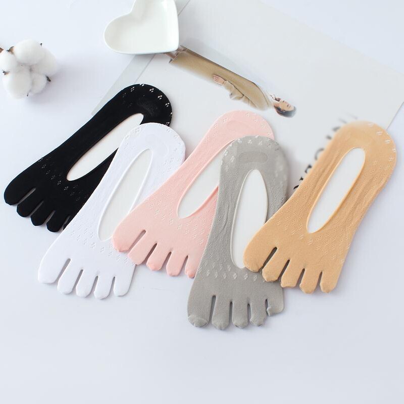 Dam elastisk sammet plommon femfinger strumpor andas tofflor mesh osynlig ytlig silikon båt yoga pilates tillbehör