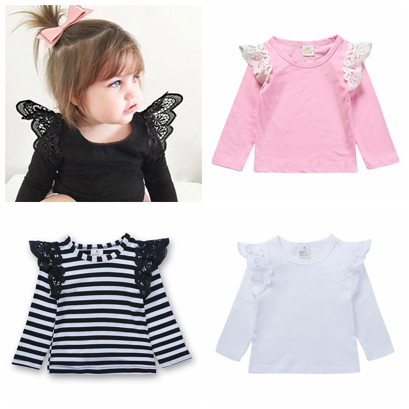 Baby Mädchen T-Shirts Lange Fly Hülse Mädchen Tees Kind Shirts Lange Sleeve Infant Kinder T shirt Prinzessin Spitze Mädchen Kleidung herbst