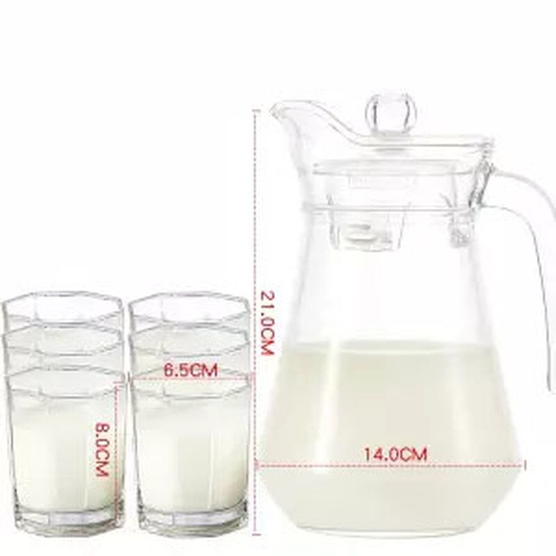 Värmebeständigt kallvattenflaska för att skicka 6 koppar glaskanna hem stor kapacitet tekanna juice slips kruka vatten kopp glas koppar