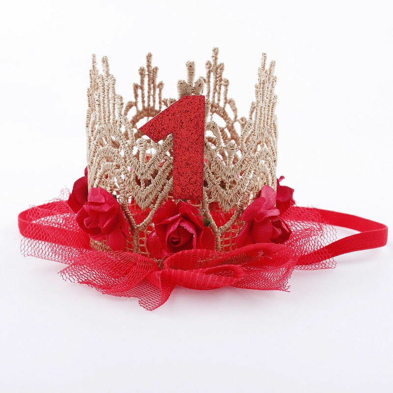 Accesorios para niña pequeña, tocado floral, diadema decorativa, diadema para de cumpleaños, Tiaras de princesa de hadas: Rojo