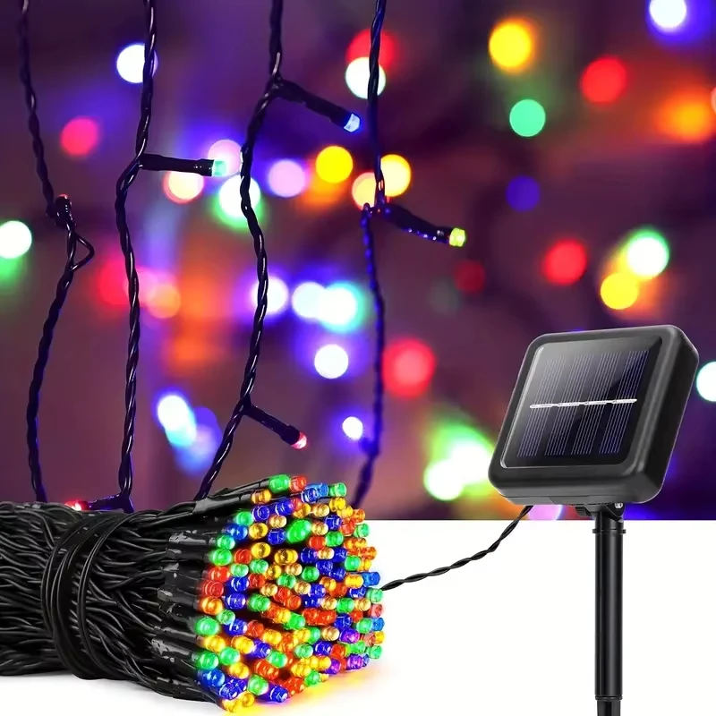 Wasserdichte solarbetriebene 50/100 LED funkelnde Lichterketten, 8 Modi LED-Leuchten für Garten, Weihnachten, Hochzeit, draussen-Dekoration: Grau