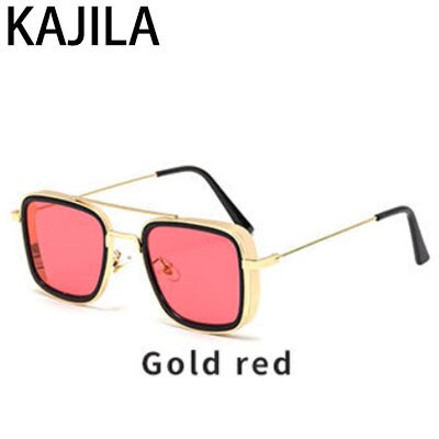 Vintage steampunk solbriller menn retro metall firkantede briller trendy merke solbriller solbriller for kvinner lunette de soleil: Gullrød