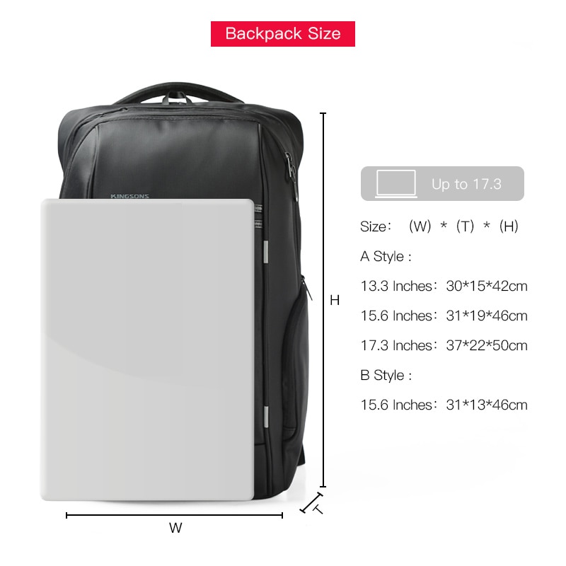 KINGSONS Item 13.3 15.6 17.3 inch Laptop Backpack Waterproof Men Women Backpack For Business Travel School Bags