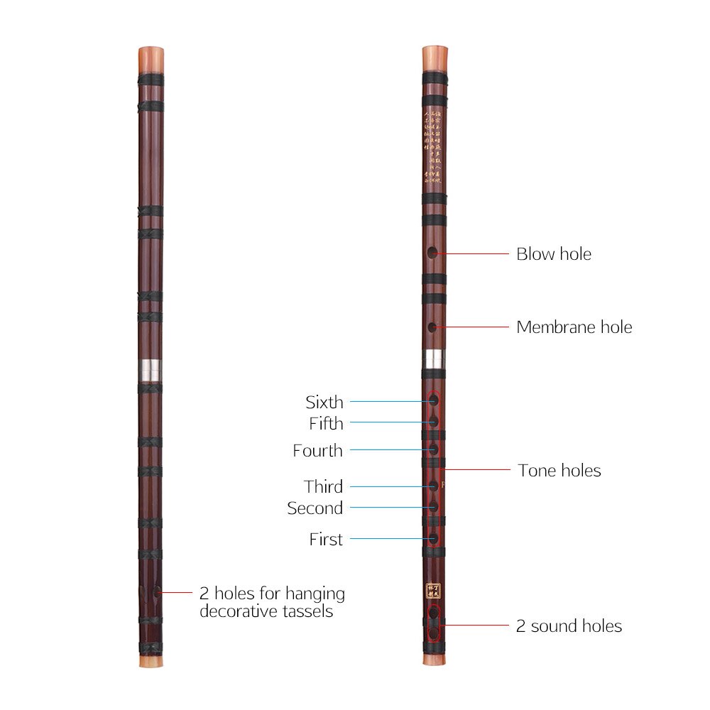 Chinese Traditional Instrument Dizi Bitter Bamboo Flute with Chinese Knot for Beginners C/ D/ E/ F/ G (optional)