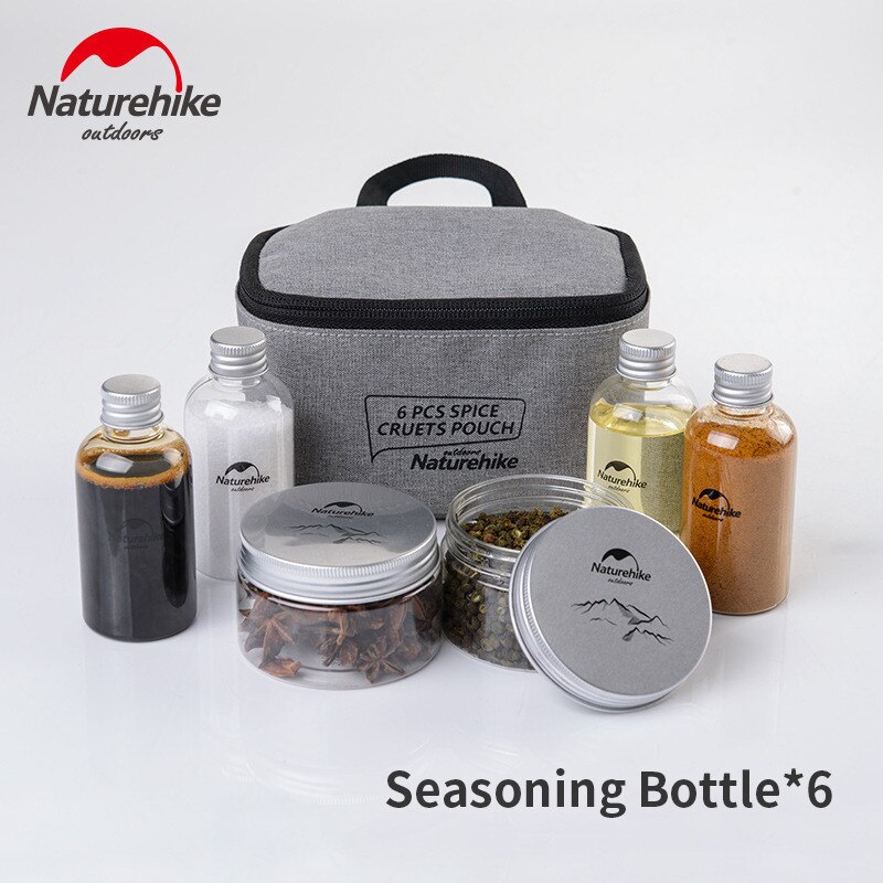 Naturehike camping krydderi flaske dragt 6/8 flaske picnic flaske bærbar opbevaringspose vandtæt krydderi flaske udendørs bbq: 6- krydderiflaske