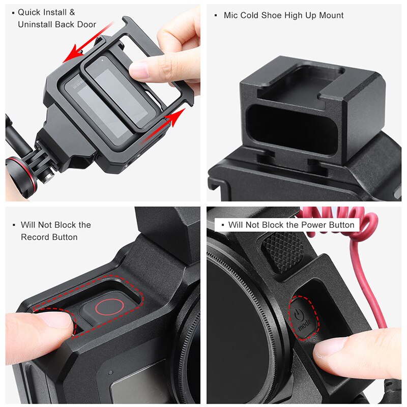 Go Pro 8 Metalen Vlog Case Kooi Voor Gopro Hero Black 8 Verlengen Koude Shoe Mount Voor Microfoon Led Licht sport Camera Batterij Cover